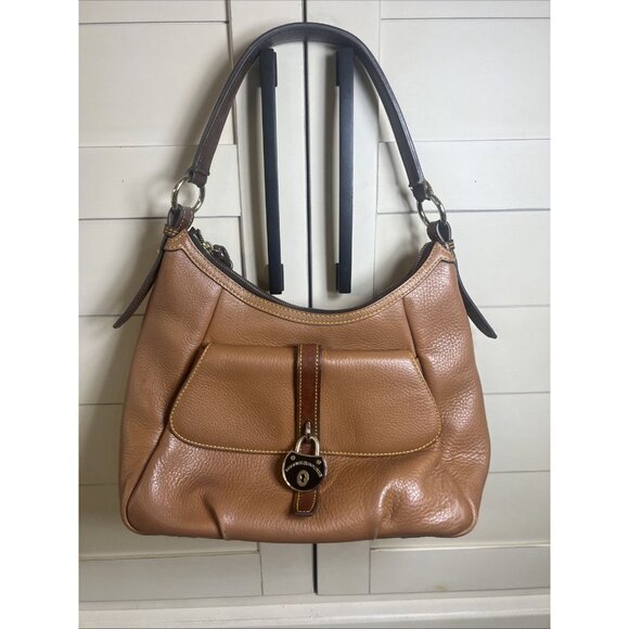 Dooney & Bourke Samba Hobo Bag Saddle Carmel Brown Pebble Leather Bag Purse Lock - Picture 1 of 16